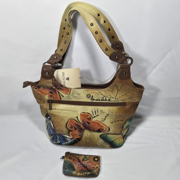 Anuschka Handbags - Anuschka Butterfly Floral Leather Handpainted Shoulder Handbag Coin Purse, Cover